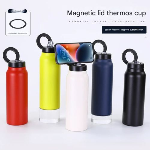 Magnetic Lid Vacuum Insulated Bottle - New 304 Stainless Steel Thermal Cup with Magnetic Holder, Large Capacity Portable Sports Thermos