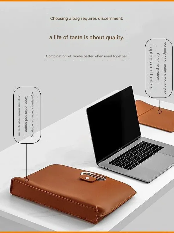 Handheld Leather Laptop Briefcase - Water-Resistant Minimalist Business Office Bag