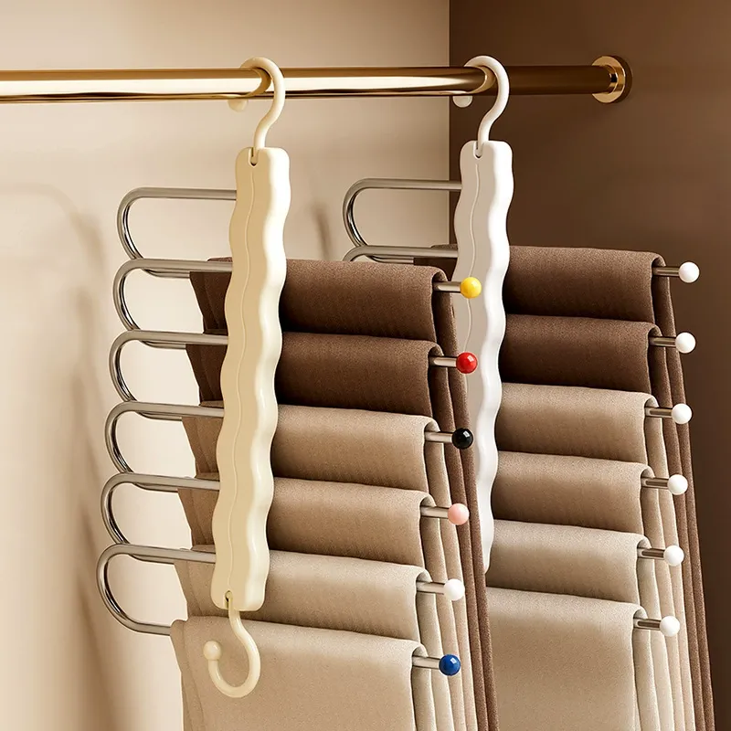 Multi-functional Multi-layer Trousers Hanger   Wave Pattern Foldable Trousers Hanger  Magic No-Mark Trousers Clip Wardrobe Storage Artifact