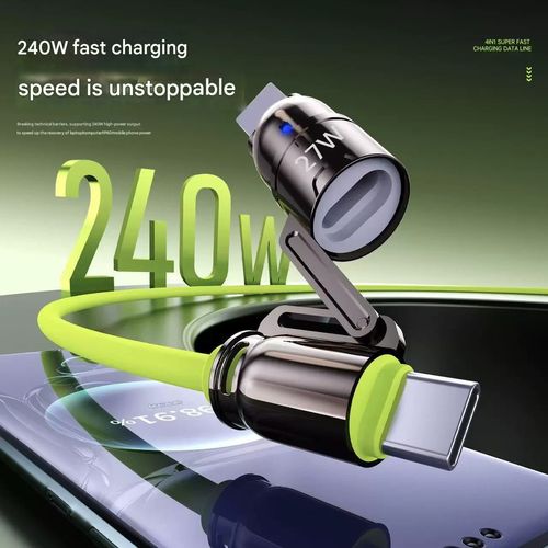 240W 4-in-1 Data Cable, Dual Type-C, Compatible with Apple & Huawei Phones, PD Fast Charging, 2-Port Y-Splitter Charging Cable