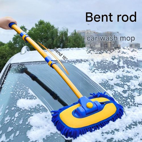 Bent-Handle Car Wash Mop - Scratch-Free Soft-Bristled Retractable Car Brush, The Ultimate Tool for Washing and Wiping