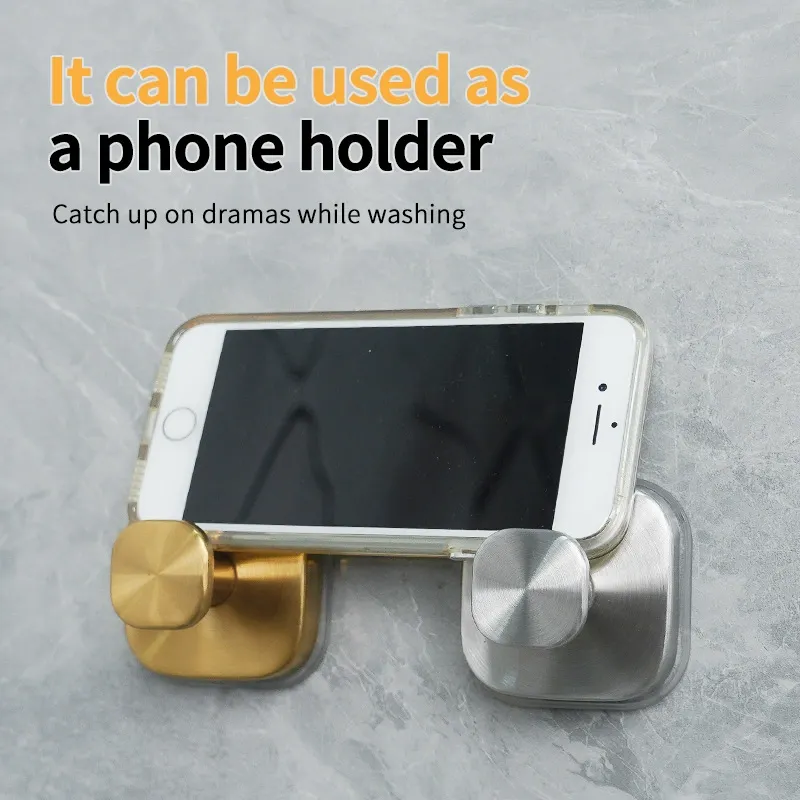 （Two packs）Heavy-Duty Suction Hook (304 Grade Stainless Steel)  Secure Bathroom Hook, No Drilling or Residue  Strong Vacuum Grip Hook for Hanging Robes and Towels