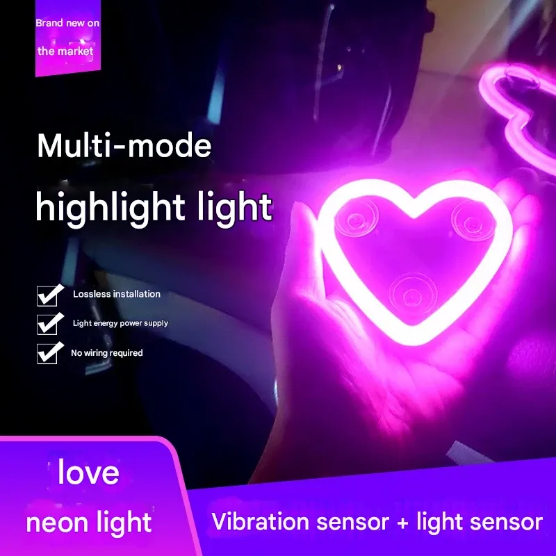 Car Solar Triangular Window Peach-Heart Atmosphere Light & Car Modification Neon USB Heart-Shaped Light