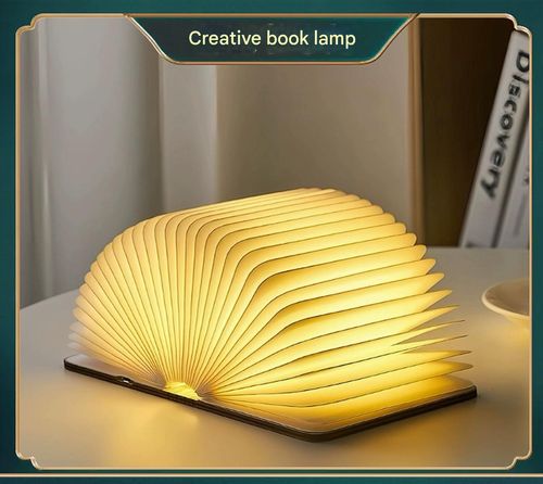LED Wooden Book Light - Creative Folding, Rechargeable Bedside Night Lamp（10 x 8 x 2.5 cm）
