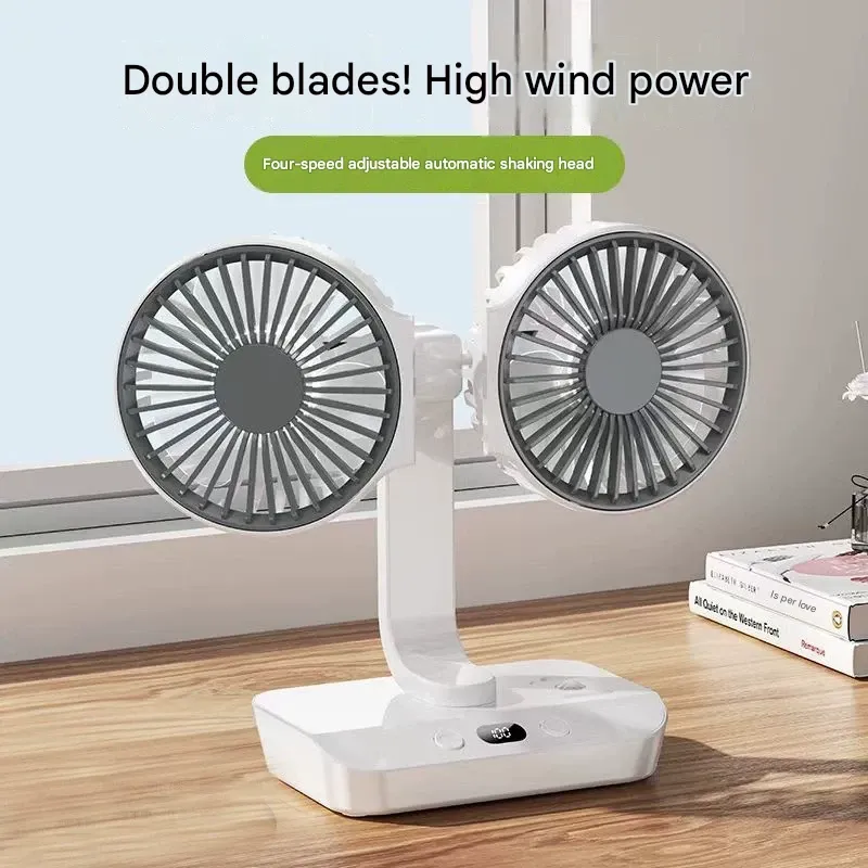 2026 Small Portable Mini Rechargeable USB Dual-Head Desktop Fan with 360-Degree Omnidirectional Cooling