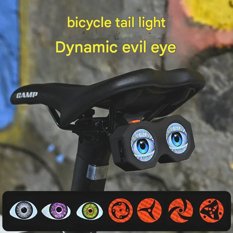 Evil Eye Bike Tail Light - Customizable Animation Bicycle Rear Light for Mountain & Road Bikes | Cycling Safety Gear