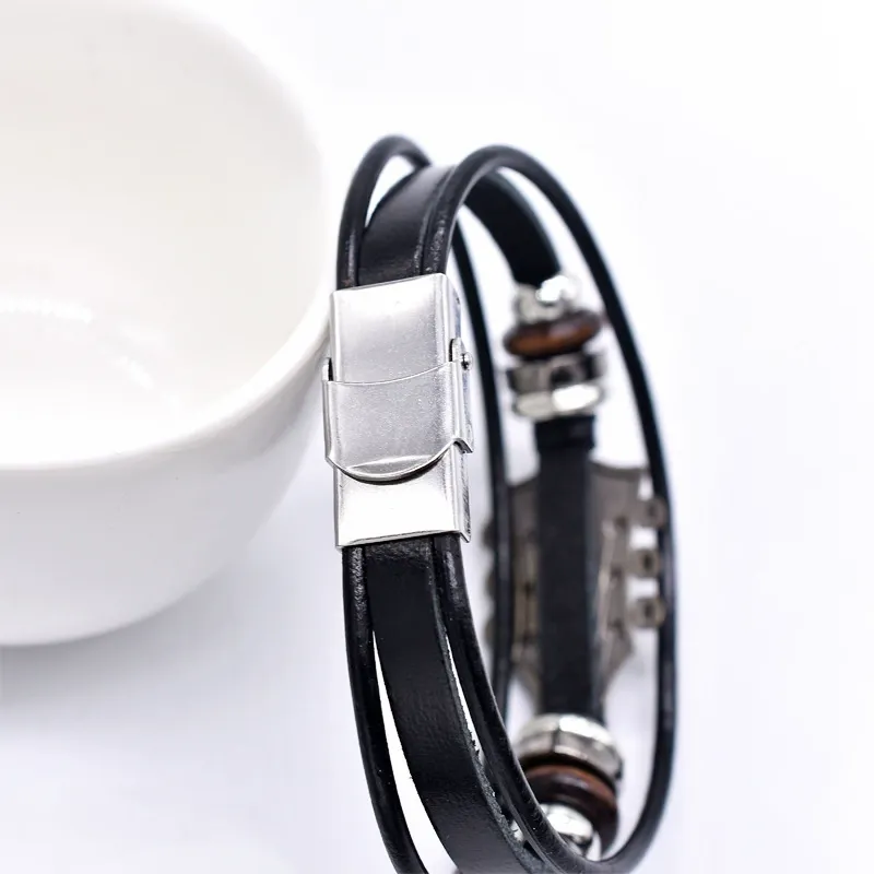 Music guitar genuine leather bracelet, oil-dropping stainless steel buckle woven leather bracelet（Gift box not included！）