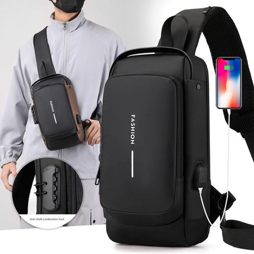 Men's Crossbody Bag with Anti-Theft Lock & USB Charging - Multi-Functional Commuter Sling Bag Converts to Power Bank