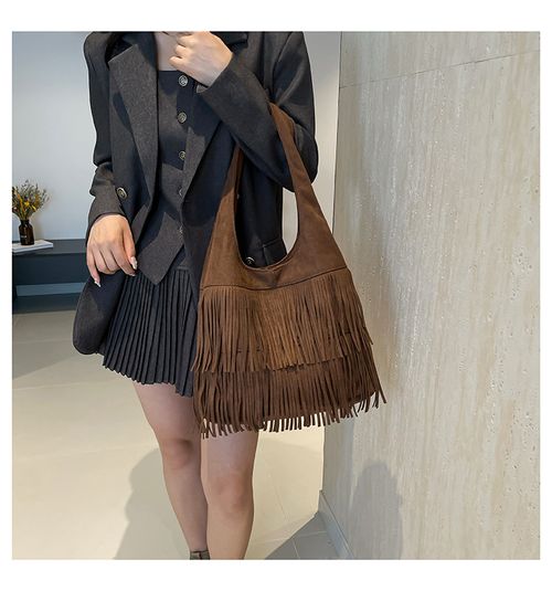 Vintage Matte Tassel Tote - Slouchy Premium Underarm Bag