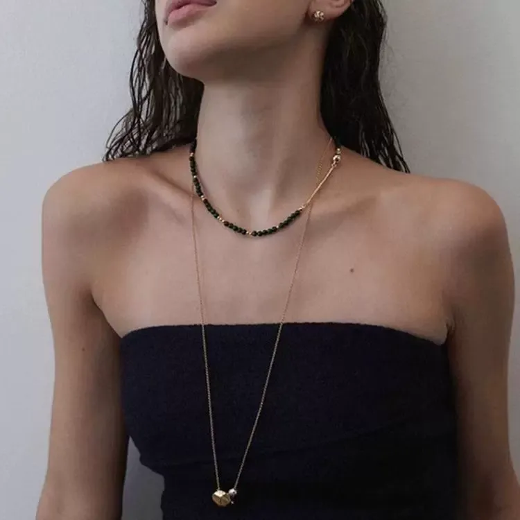 Gold and Silver Two-Tone Metal Ball Long Necklace  New Textured Spherical Pendant Sweater Chain