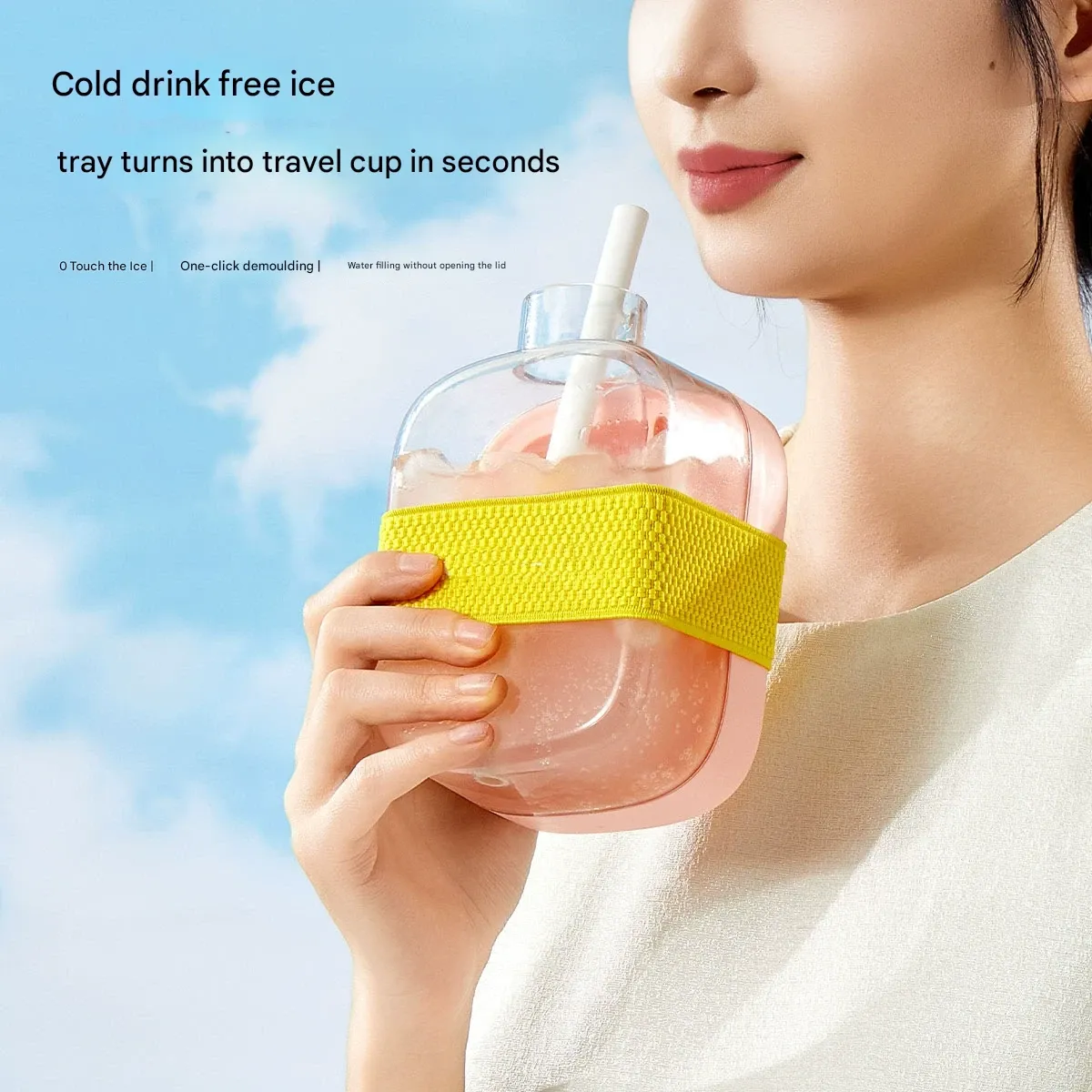 Trendy COOL Ice Cube Tray – Zero-Contact Press-Release Ice Mold, Outdoor Straw Cup & Fitness Drink Ice Jug