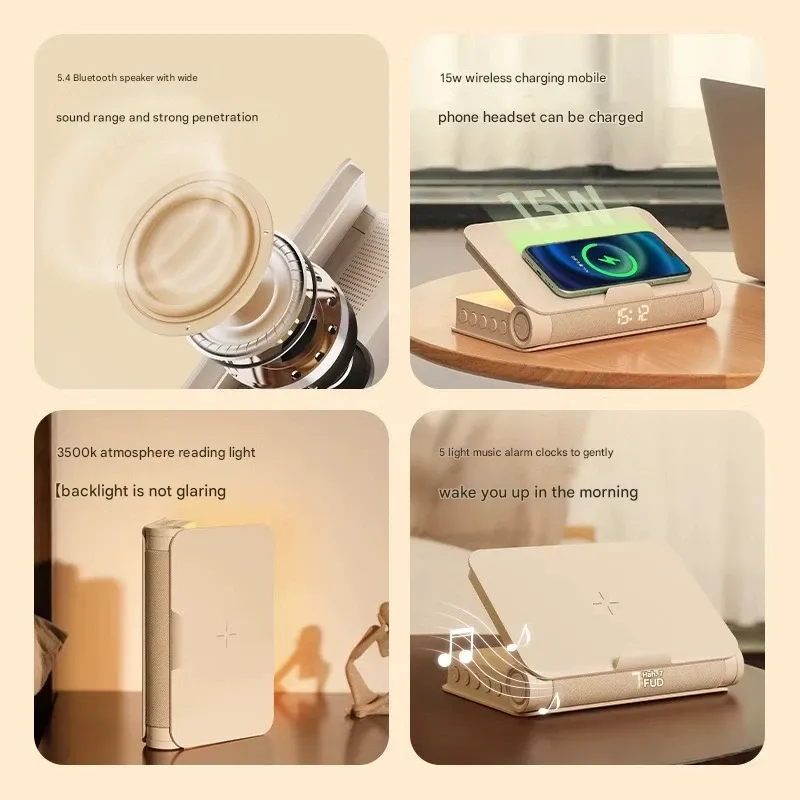 Bluetooth Book Light Speaker | Wireless Charging Bedside Lamp, Night Light, Gift for Boyfriend Girlfriend