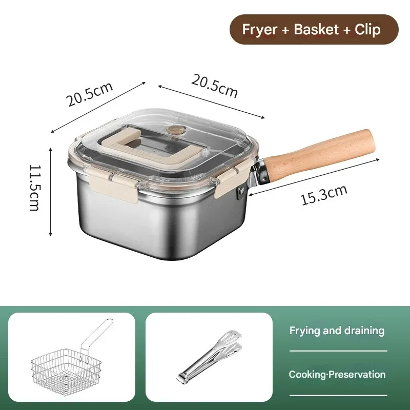 Stainless Steel Square Fry Pan, Multifunctional Portable Outdoor Pot with Handle and Storage Container
