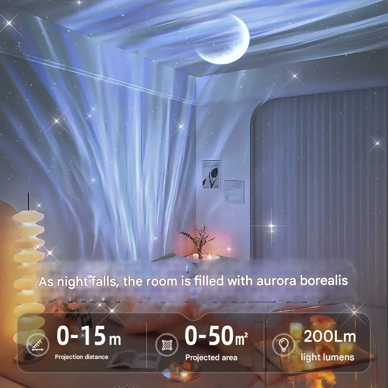 Star Projector with Aurora & Wave Light, Bluetooth Speaker, and Night Light
