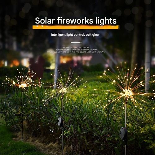 （2 packs）Solar-Powered Firework Fairy Lights - Waterproof Outdoor Camping Atmosphere Lamp - Solar Ground Spike Firework Light