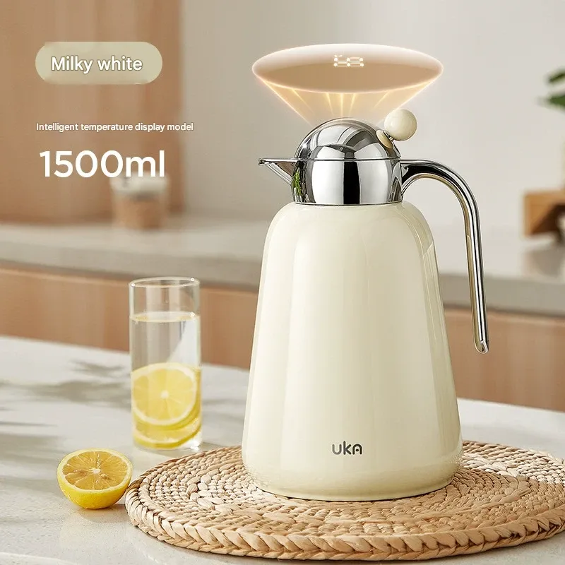 UKA Thermos Flask - Stylish Large Capacity Glass Liner Water Bottle with Temperature Display for Home Use