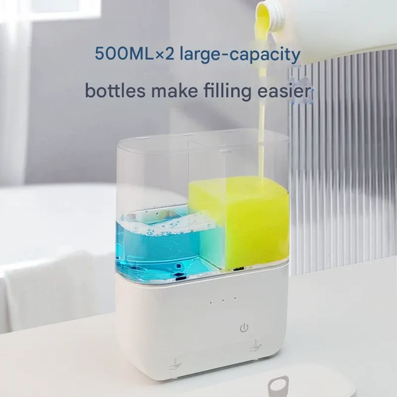 New Non-drill Dual-head Induction Hand Wash Dispenser  Large Capacity Hotel Soap Dispenser  Household Kitchen Wall-mounted Dish Detergent Dispenser