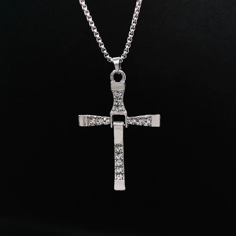 New Popular Designed Rhinestone Line Cross Hip-hop Necklace