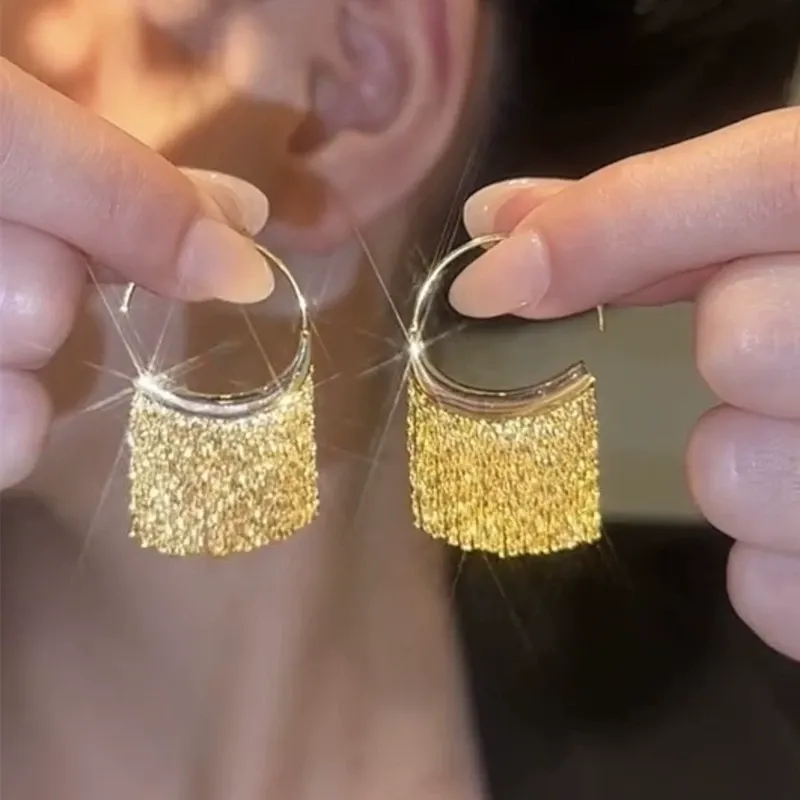 Chic Circle Tassel Hoops: Minimalist, High-End, Niche-Design Aesthetic