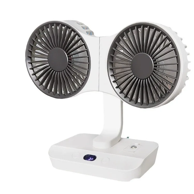 2026 Small Portable Mini Rechargeable USB Dual-Head Desktop Fan with 360-Degree Omnidirectional Cooling