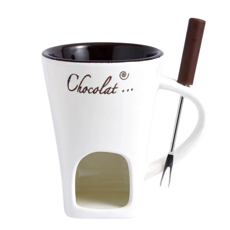 Fondue Cup | Ceramic Fondue Set for Chocolate, Cheese & Swiss Ice Cream - Includes Fondue Forks