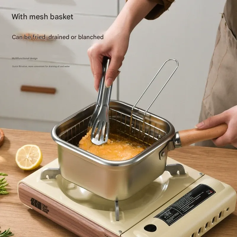 Stainless Steel Square Fry Pan, Multifunctional Portable Outdoor Pot with Handle and Storage Container