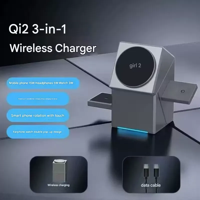 Qi2 3-in-1 Magnetic Rotating Magic Cube Wireless Charger – Charge Phone, Earbuds & Watch Simultaneously | Say Goodbye to Cluttered Cables!