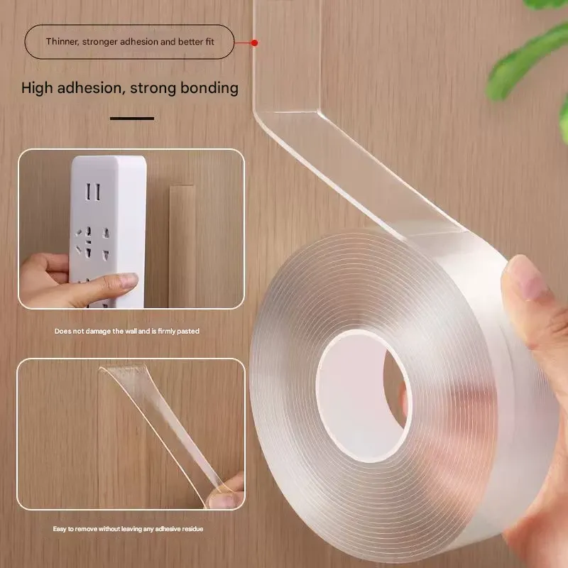 Acrylic Double-Sided Tape, Washable Universal No-Residue Adhesive, High-Viscosity Transparent Strong Fixing for Organization and Storage.
