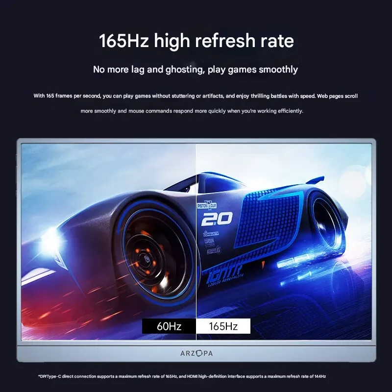 ARZOPA 16.1-inch 2K Portable Monitor with 165Hz Refresh Rate & Wide Color Gamut - External Display for Laptop PC & Smartphone