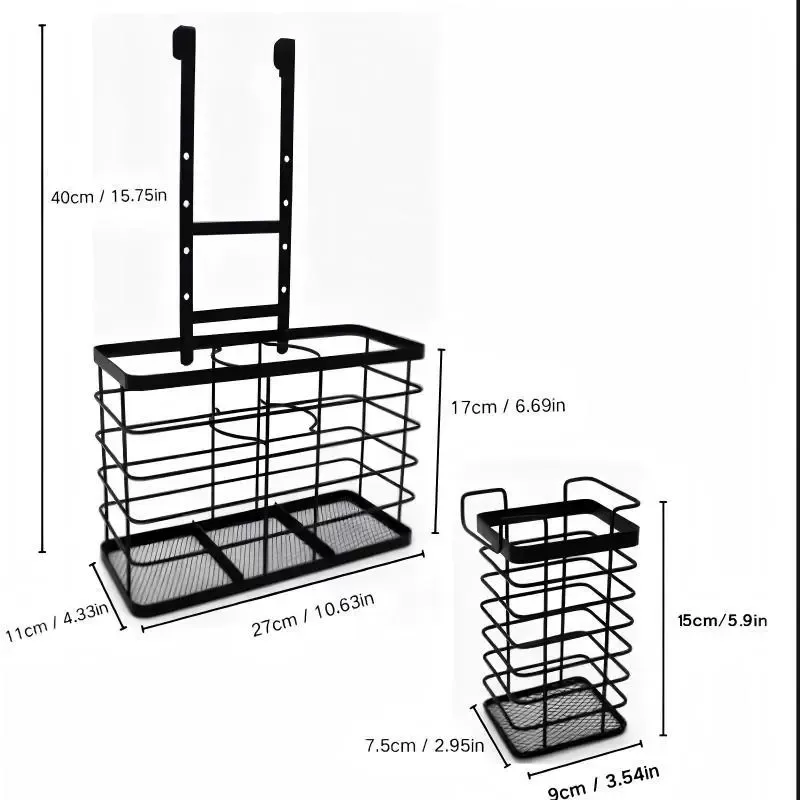 Iron Storage Shelf for Behind Cabinet Door （No-Drill Wall Mount, Holds Hair Dryer & Bathroom Essentials）