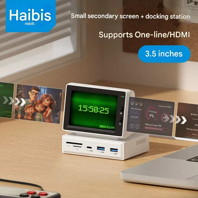 Haibosi Portable Computer Secondary Display - Desktop Docking Station Monitor, X86 Mini Screen Host with 960p HD Resolution