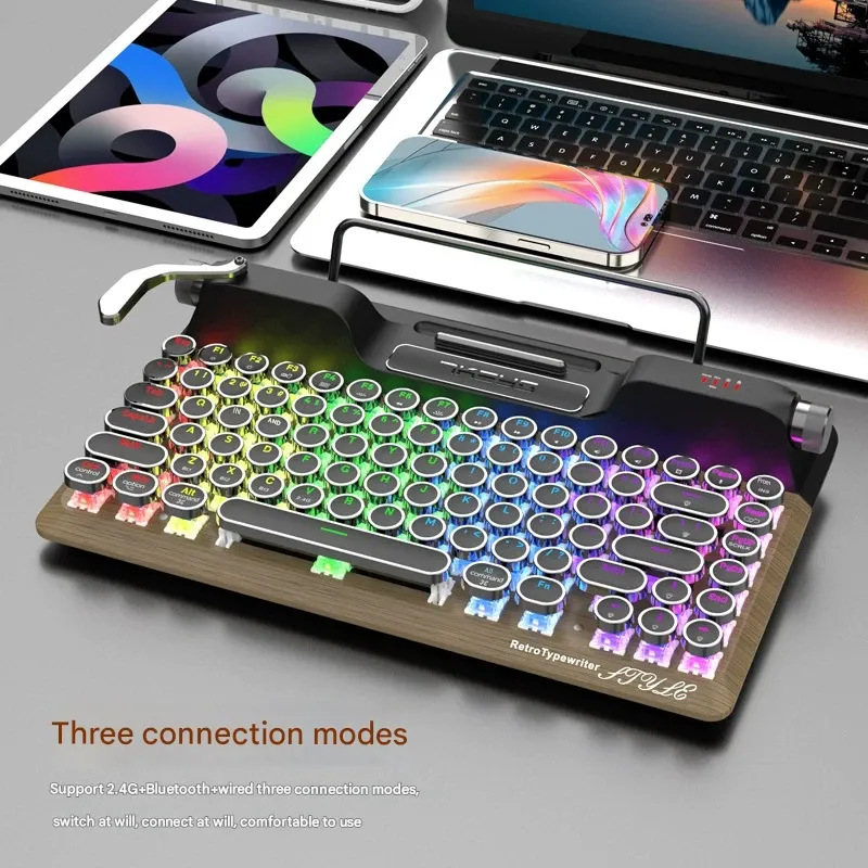 Steampunk Retro Mechanical Keyboard  Tri-Mode Connectivity  Wired Bluetooth 2.4G   Cherry MX-Level Switches + Hot-Swappable Design  Round Keycaps for Piano-Like Typing    New Benchmark in Desktop Aesthetics
