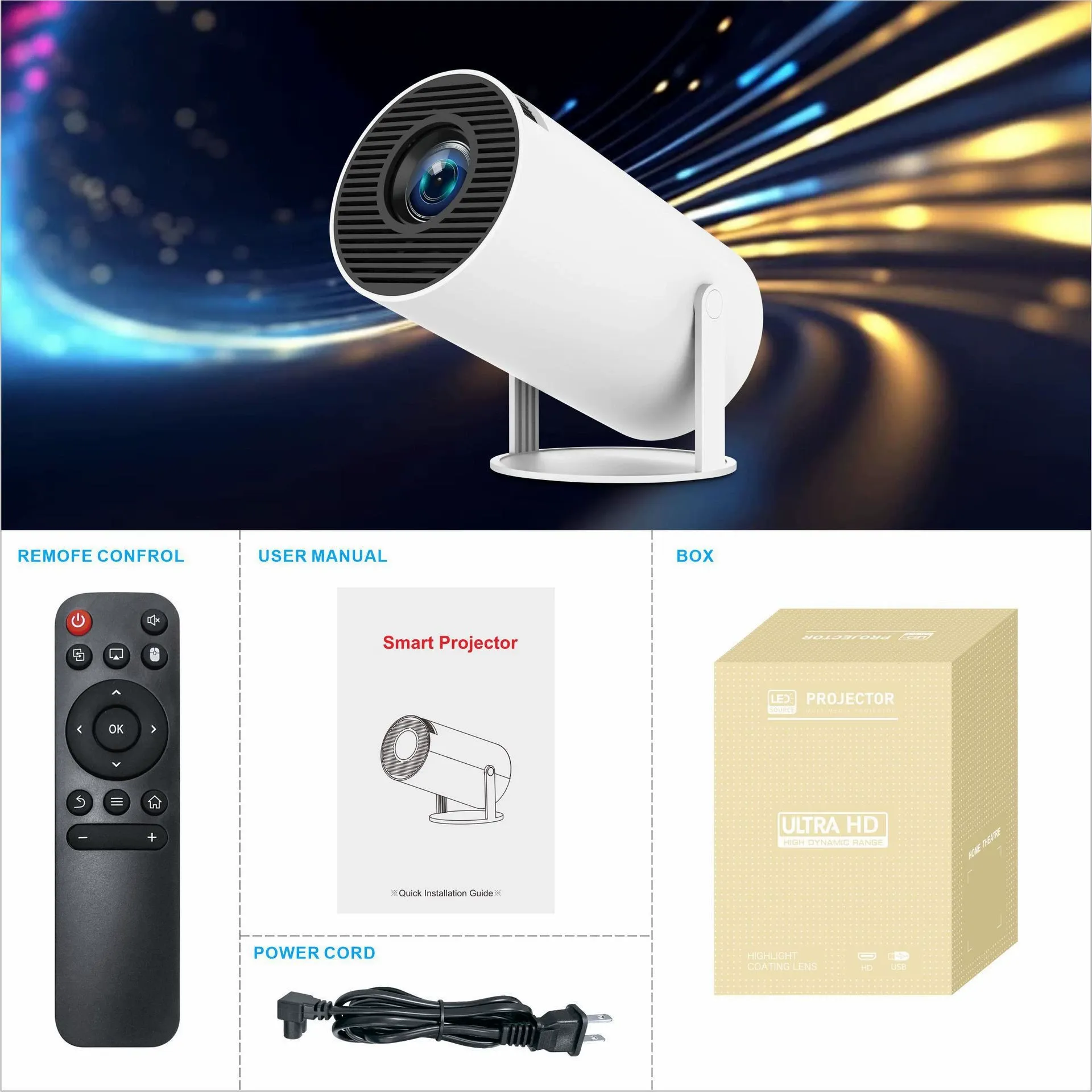 Pocket-Sized Home Theater! HY300Pro Mini Projector - 180° Barrel Projection + Auto Keystone  Perfect for Indoor & Outdoor Use