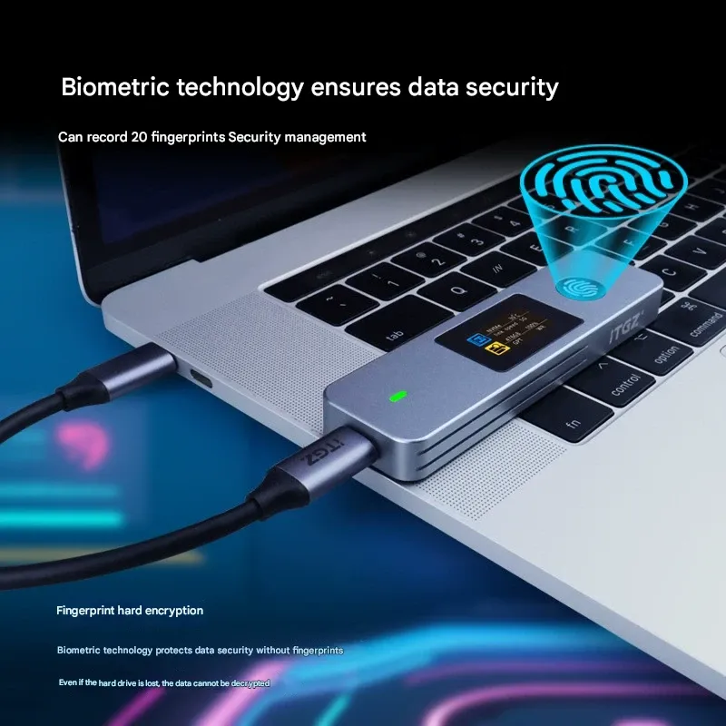 ITGZ Portable M.2 NVMe SSD External Enclosure with Visual Fingerprint Encryption