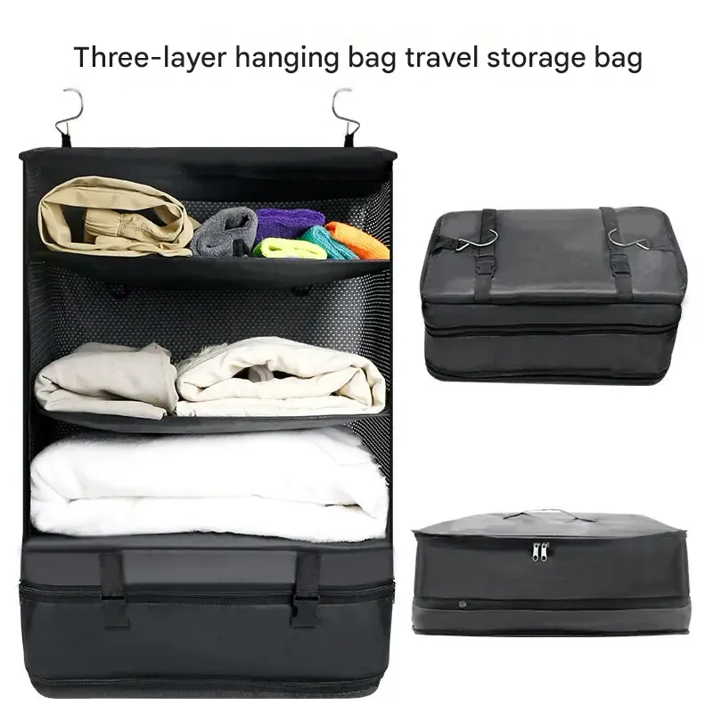 Foldable Travel Clothing Organizer, Hanging Layered Wardrobe Storage Bag, Convenient Dormitory Storage Pouch