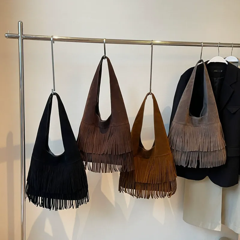 Vintage Matte Tassel Tote - Slouchy Premium Underarm Bag