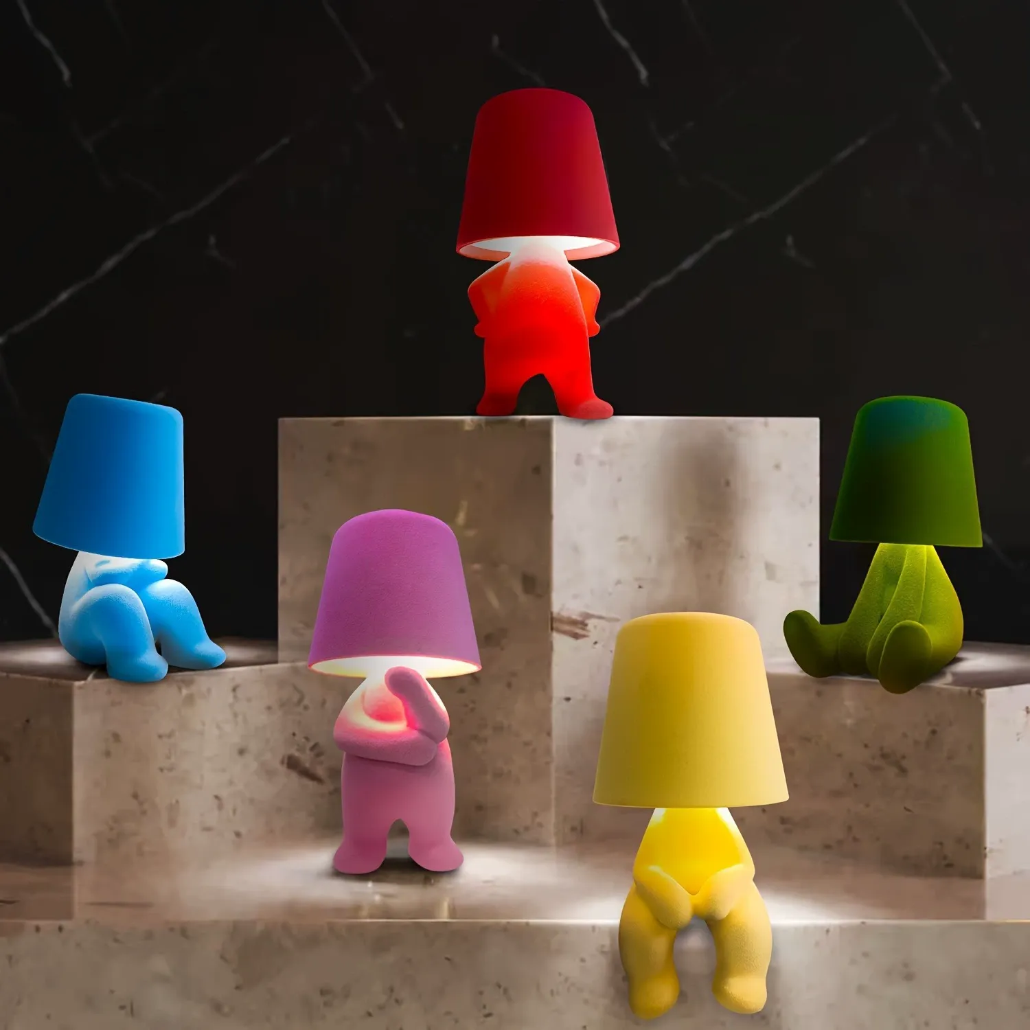 Creative Figurine LED Touch Bedside Lamp - Decorative Table Lamp with Colorful Plush Fabric