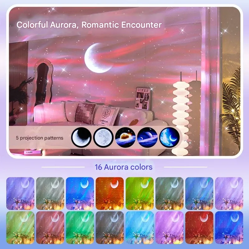 Star Projector with Aurora & Wave Light, Bluetooth Speaker, and Night Light