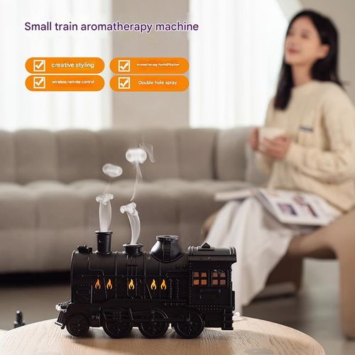 Retro Locomotive Ultrasonic Aromatherapy Diffuser with Dual Mist Outlets & Flame Effect