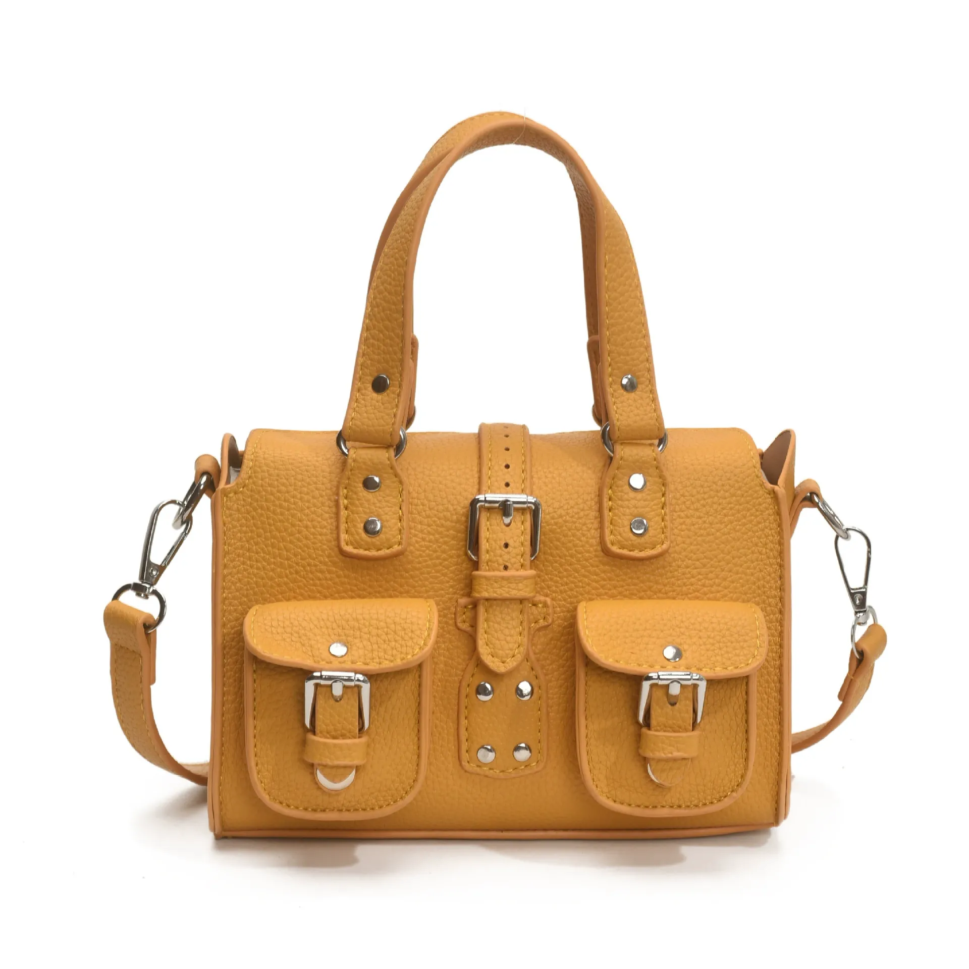 European and American retro lychee pattern handbag  versatile multi-pocket motorcycle bag  shoulder and crossbody bag