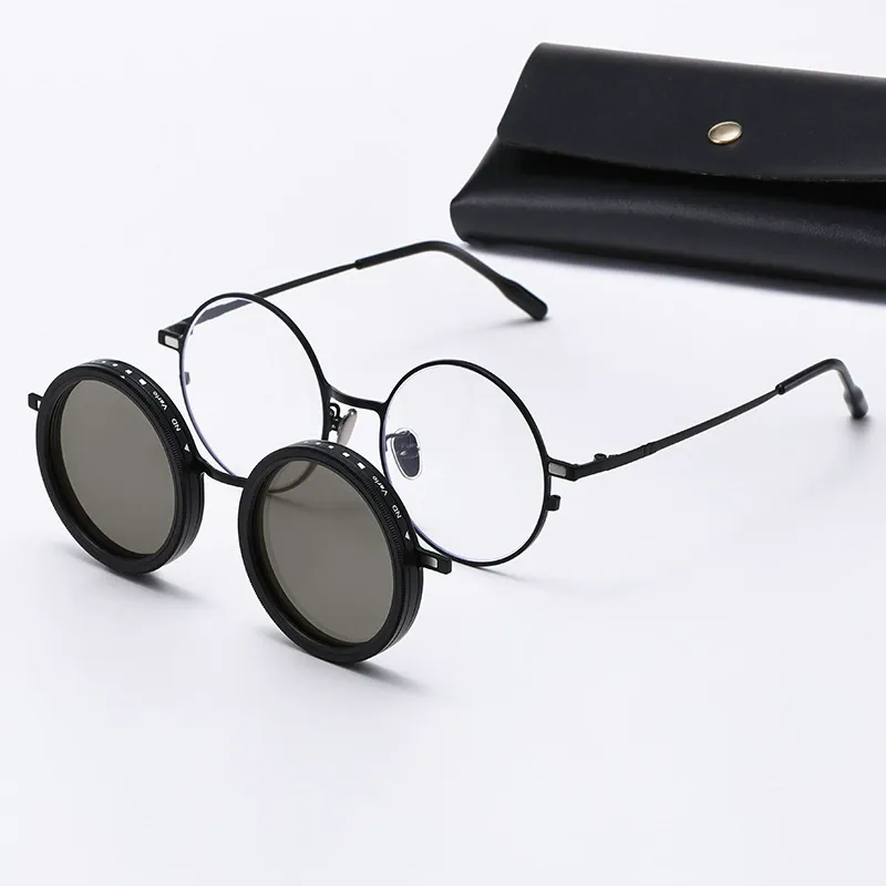 Retro Punk Magnetic ND9 Clip-On Sunglasses - Adjustable Rotating Light Control Lenses (Zero-Power Universal)