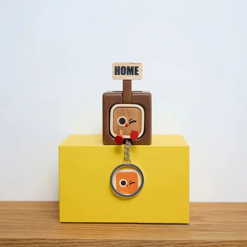 Creative Wooden Home & Out Keychain - Main Label Magnetic Solid Wood Key Fob with Fidgeting Feature