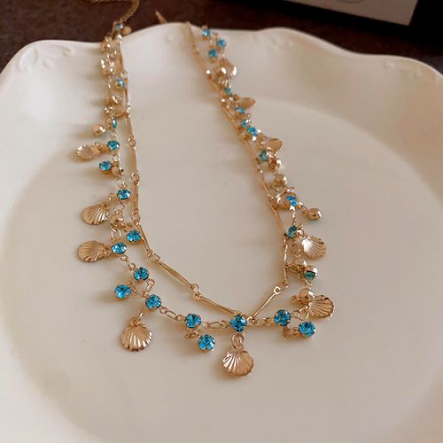 Hot ins diamond shell tassel necklace fashion design clavicle chain temperament light luxury high-end jewelry for women