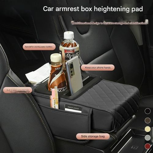Car Leather Armrest Box Riser Pad, Multifunctional Cup Holder Car Tissue Box