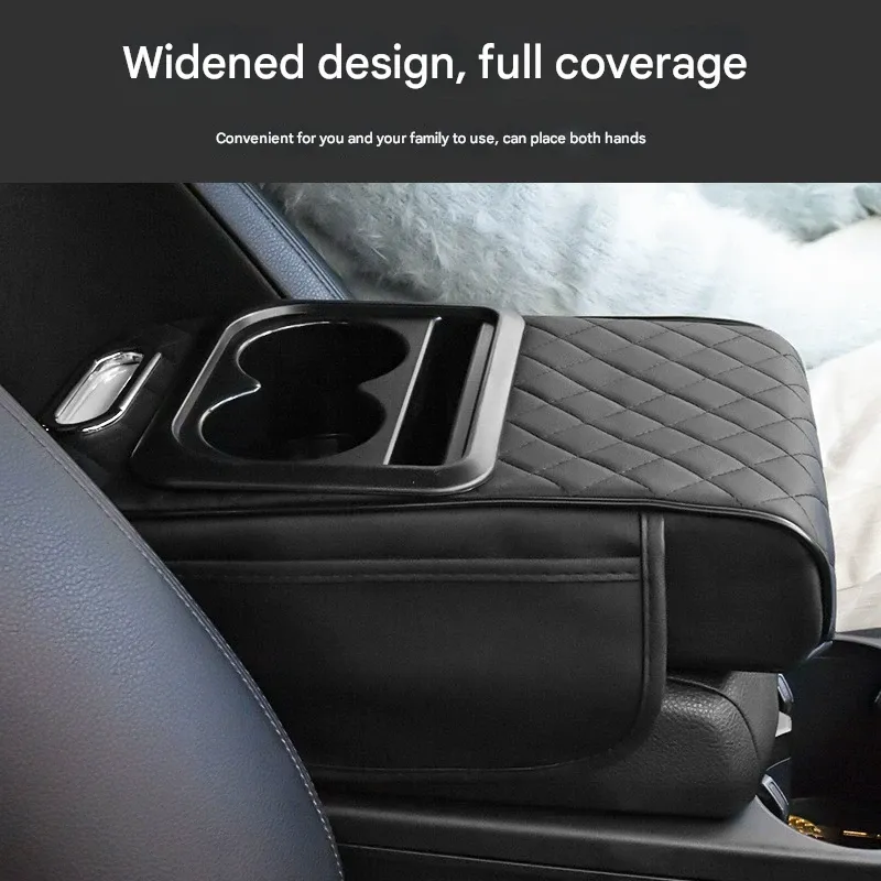 Car Leather Armrest Box Riser Pad, Multifunctional Cup Holder Car Tissue Box