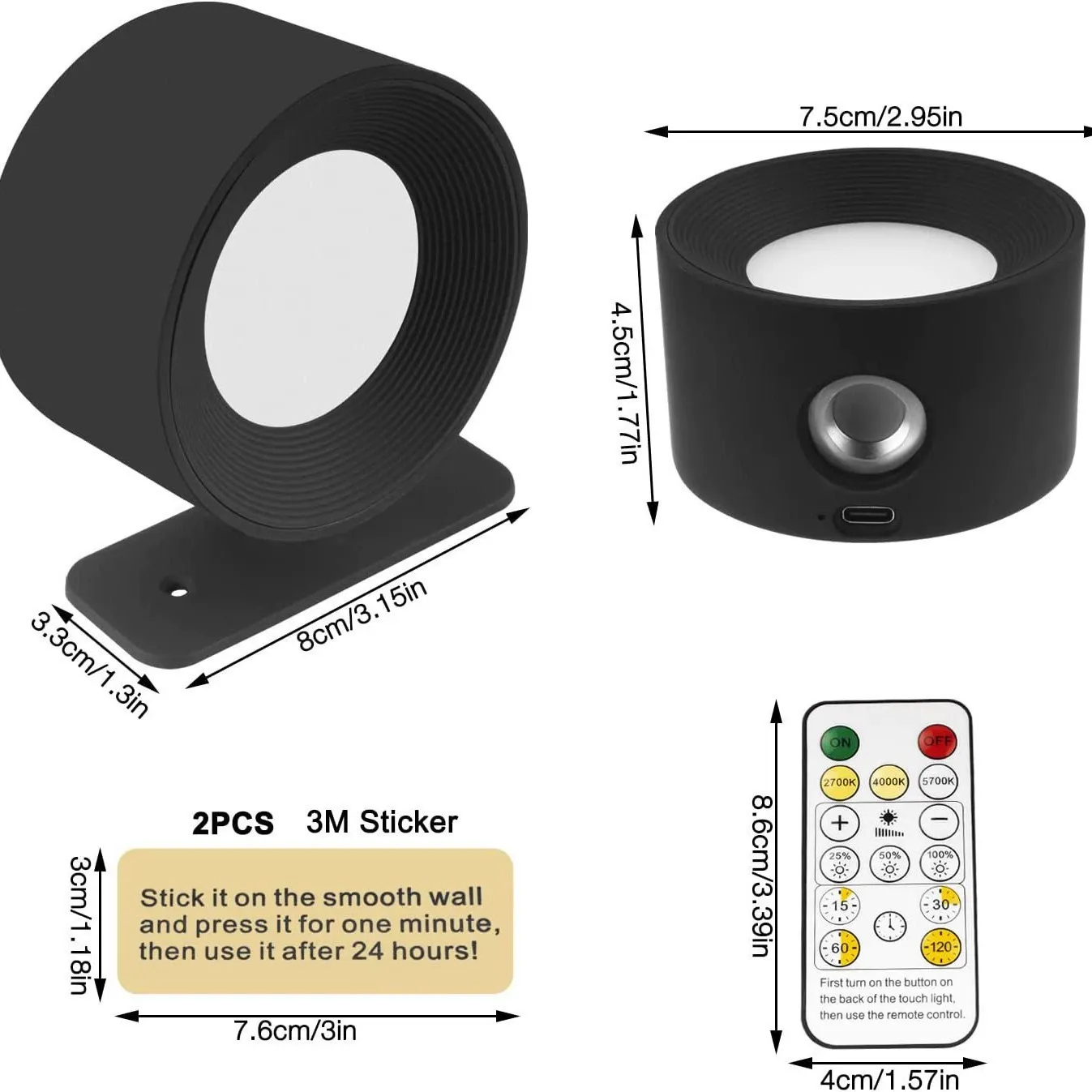 2-Pack  USB Rechargeable Wall Light - Perfect For Any Scene!  Bedside Reading + Cabinet Lighting + Magnetic & Portable   Super Convenient Touch & Remote Control Dimming