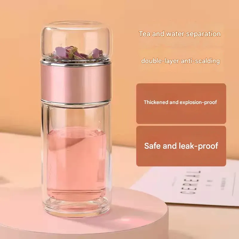 Tea-Infusing Glass Cup with Separate Compartment  Double-Walled Insulated Travel Tumbler