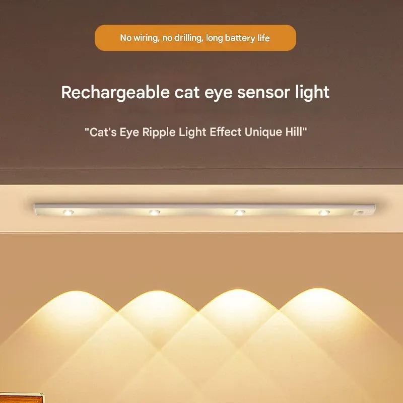 Smart LED Motion Sensor Light - Ultra-Thin Cat-Eye Hill Light Strip  Rechargeable Self-Adhesive Wine Cabinet & Closet Lighting
