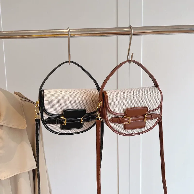 Semi-Circle Saddle Bag - Color-Block Korean Style Crossbody Purse