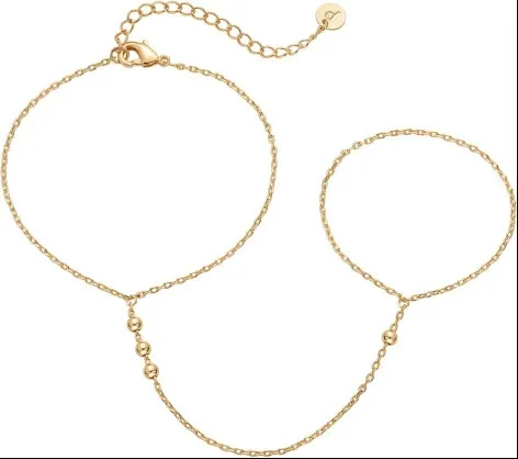 Plated Hand Chains for Women - Dainty Cubic Zirconia Bracelet and Ring Handchain Jewelry - Lightweight Trendy Hand Chain Bracelet